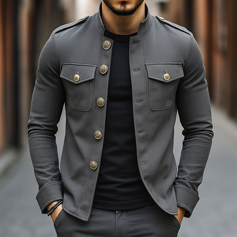 Solid Button Casual Jacket