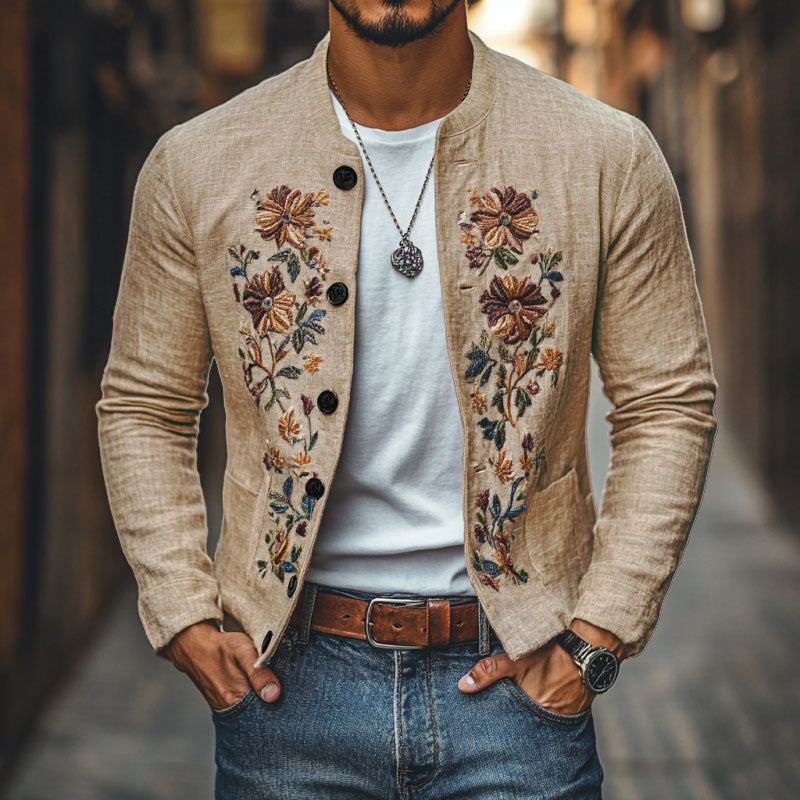 Linen Embroidered Slim Jacket