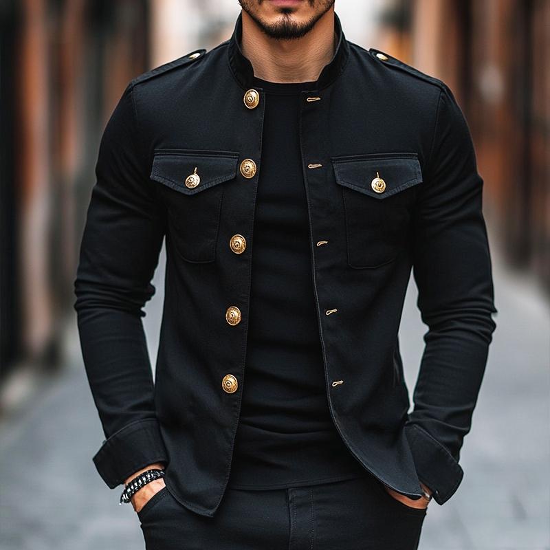 Solid Button Casual Jacket