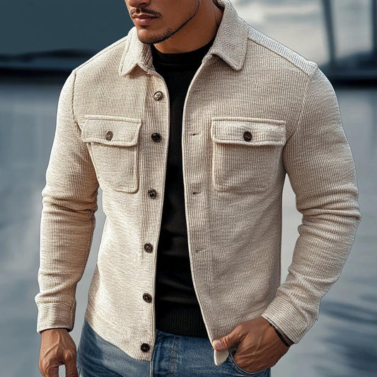 Vintage Striped Textured Lapel Jacket