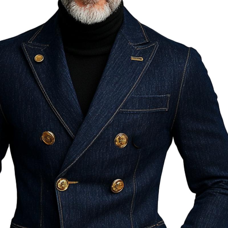 Fashionable Denim Double Breasted Blazer