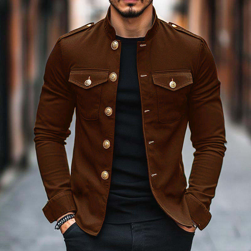Solid Button Casual Jacket