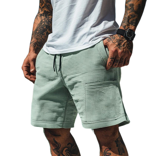 Solid Waffle Elastic Casual Shorts