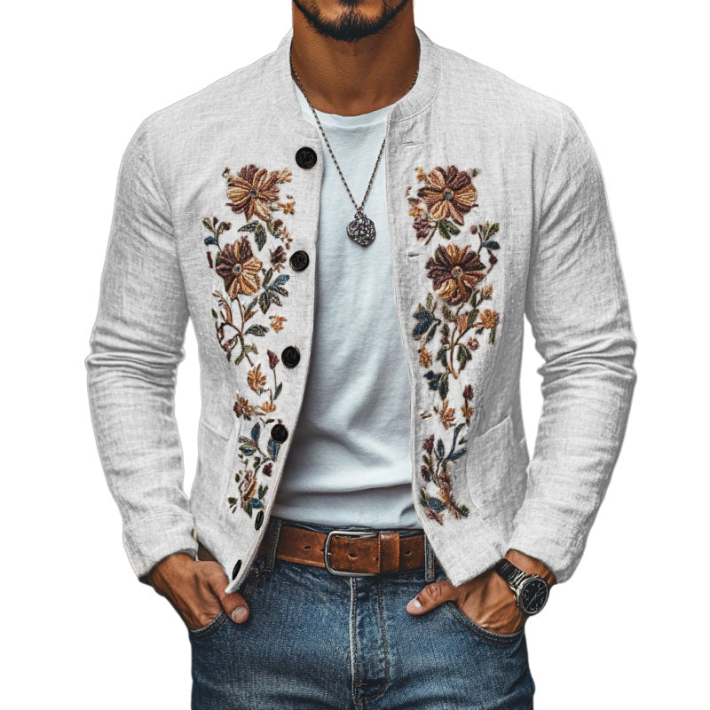 Linen Embroidered Slim Jacket