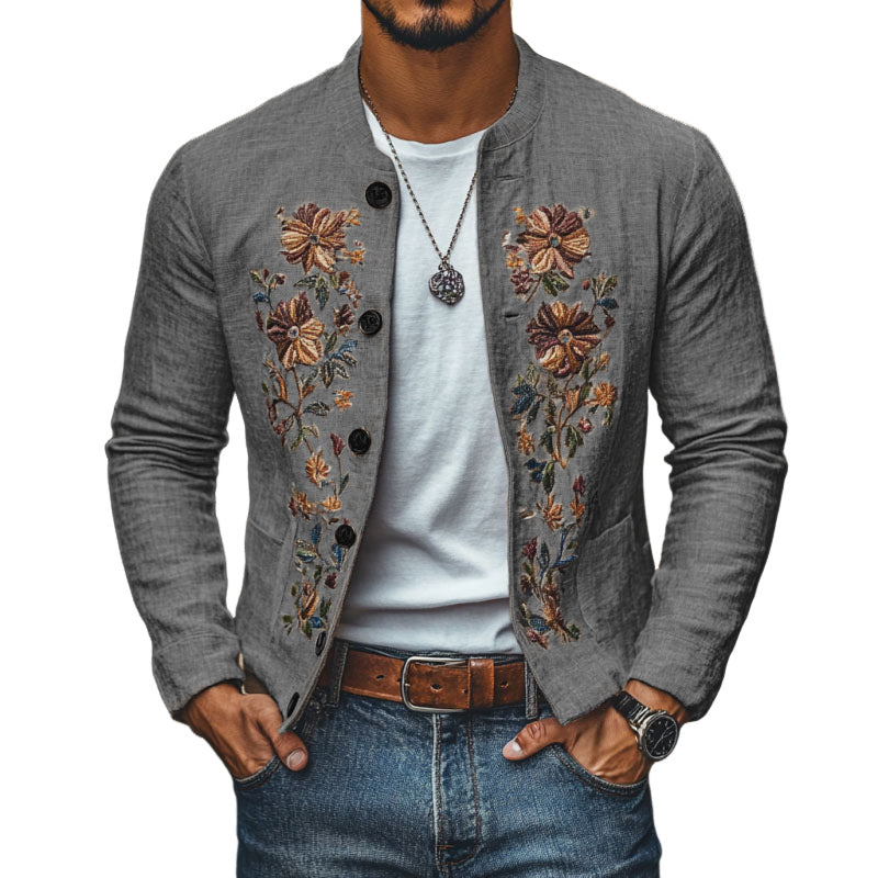 Linen Embroidered Slim Jacket