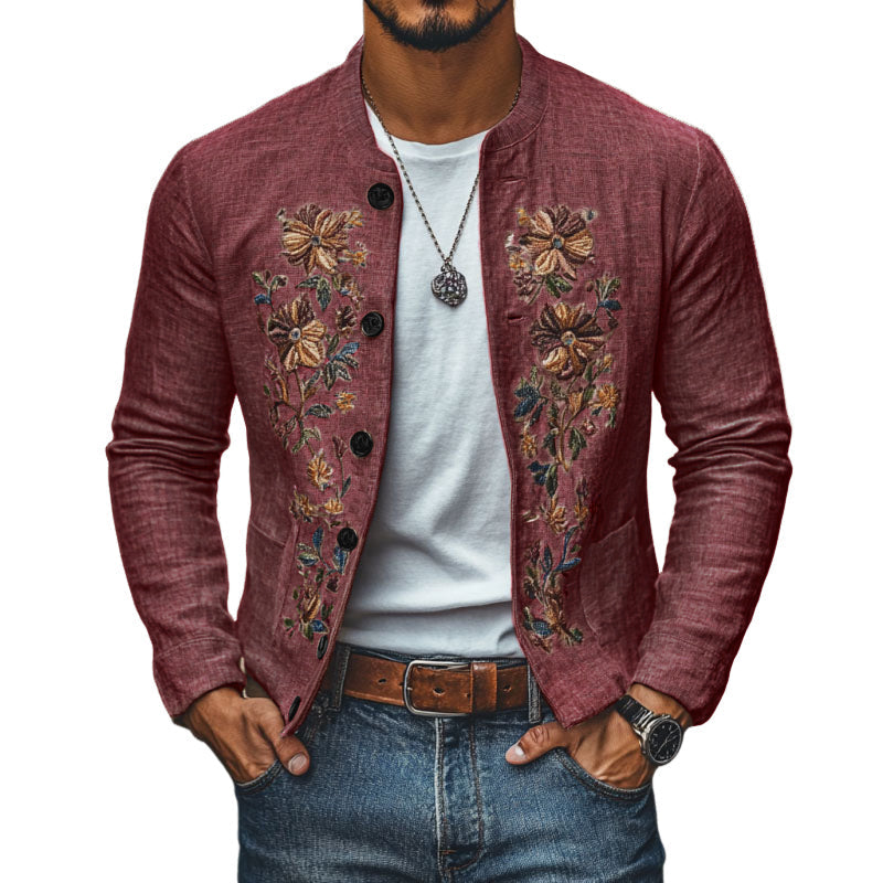 Linen Embroidered Slim Jacket