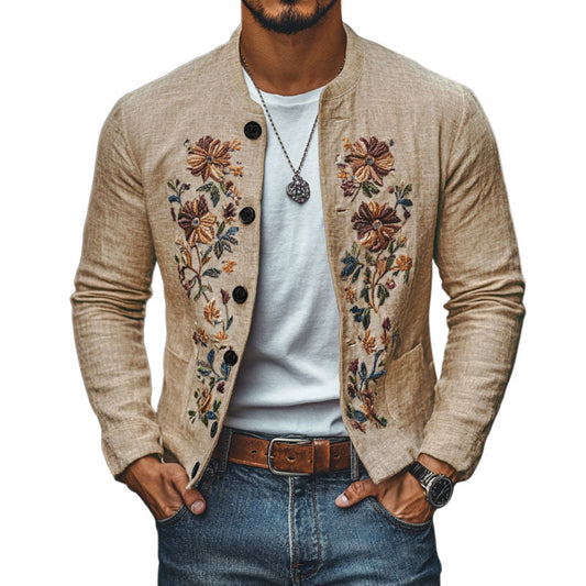 Linen Embroidered Slim Jacket