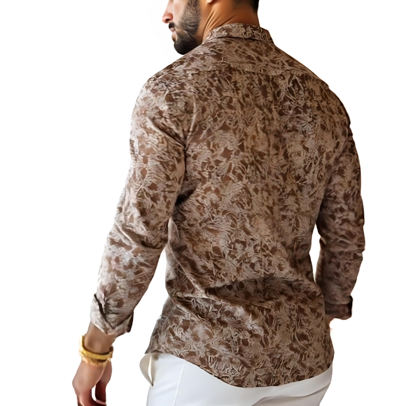 Vintage Print Lapel Long Sleeve Shirt