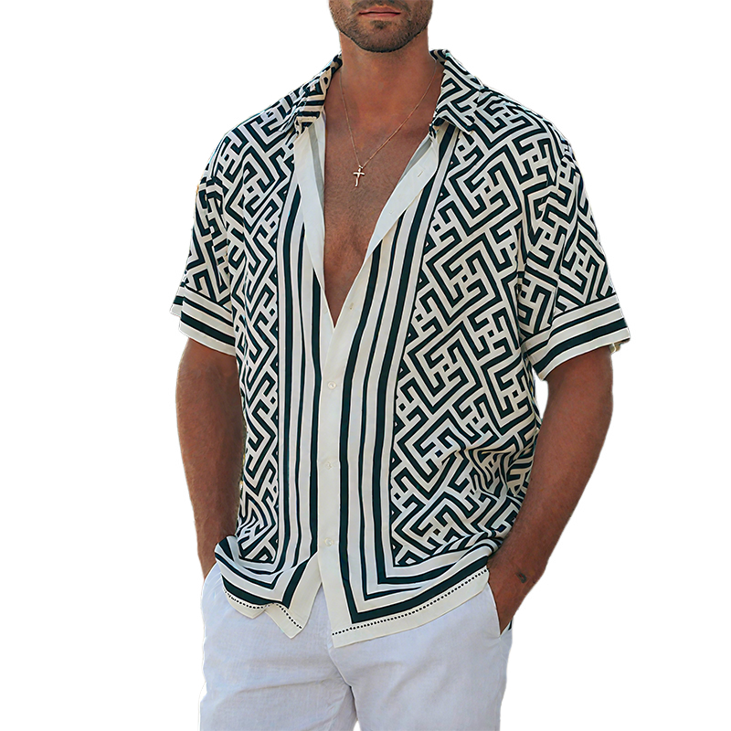 Printed Lapel Short Sleeve