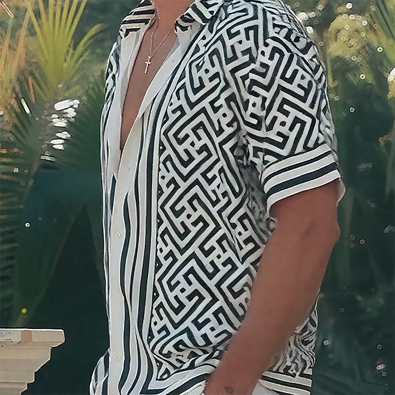 Printed Lapel Short Sleeve