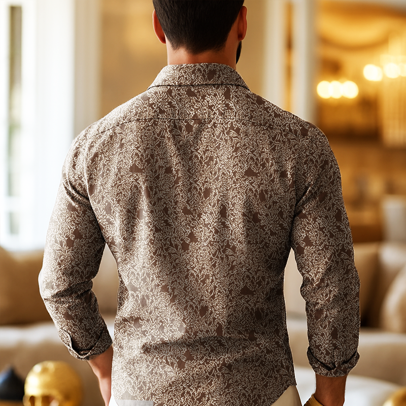 Vintage Print Lapel Long Sleeve Shirt
