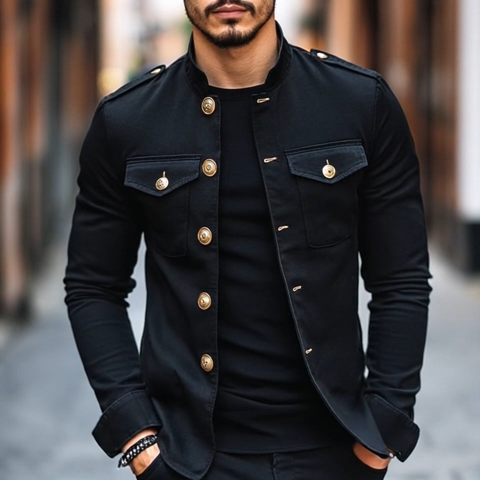 Solid Button Casual Jacket