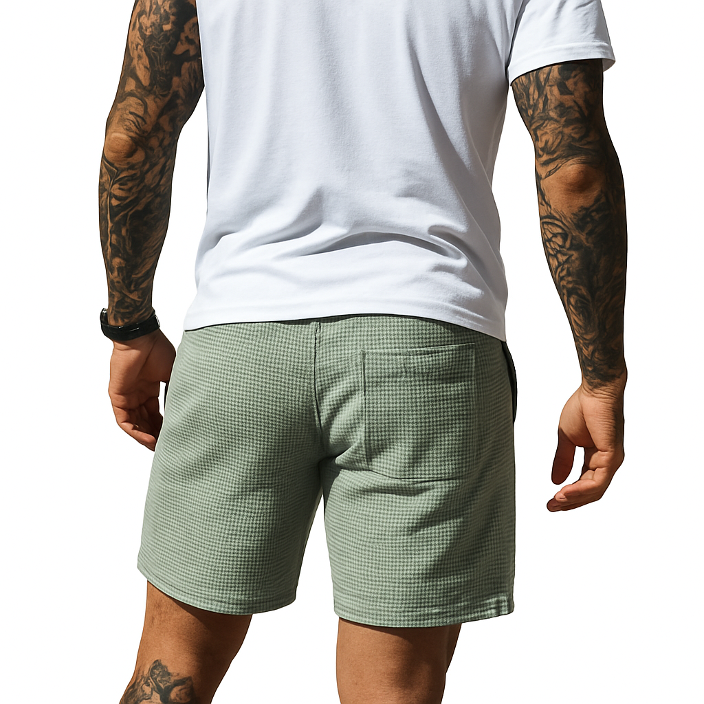 Solid Waffle Elastic Casual Shorts