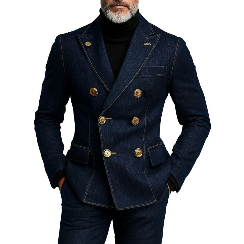 Fashionable Denim Double Breasted Blazer