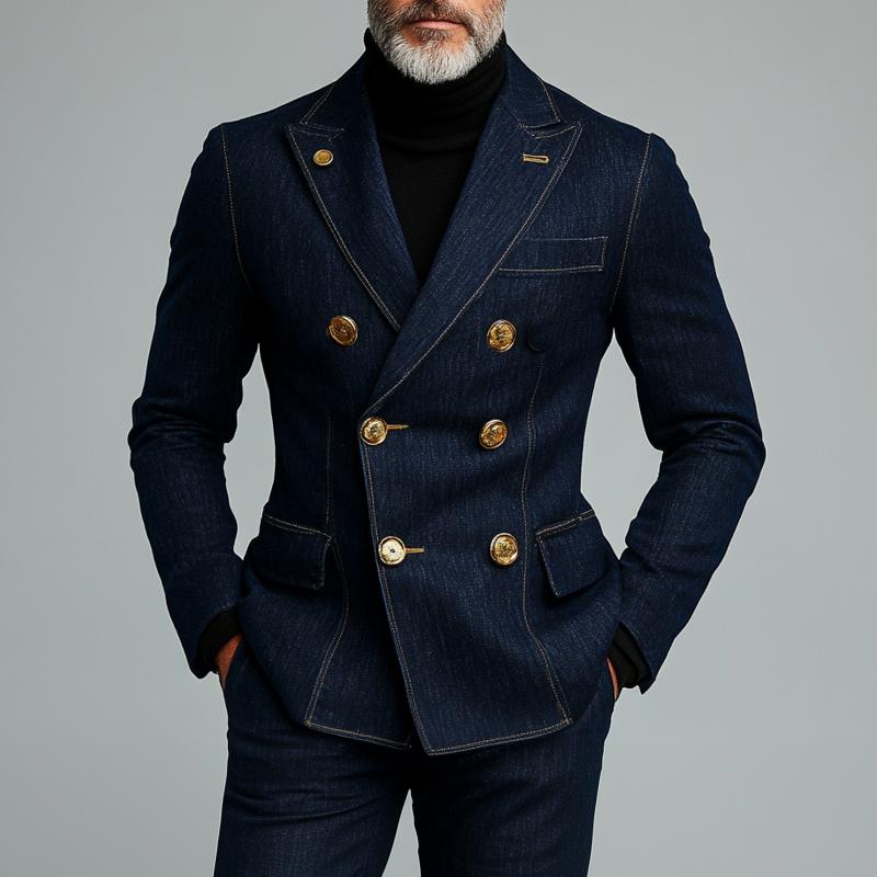 Fashionable Denim Double Breasted Blazer