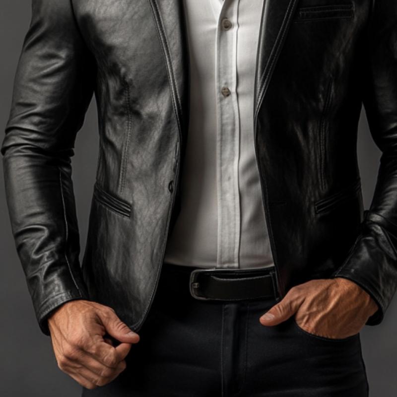 Classic Vintage Slim Fit Leather Blazer