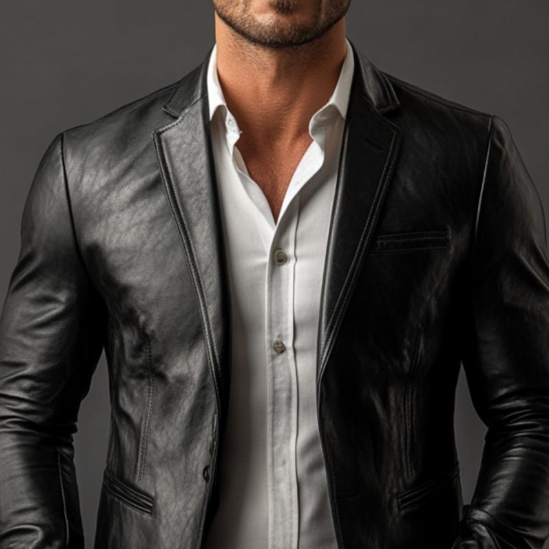 Classic Vintage Slim Fit Leather Blazer